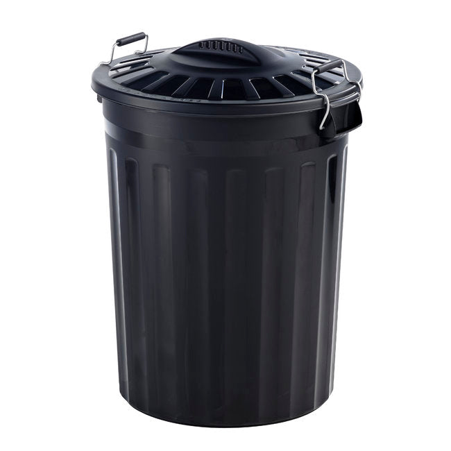 80L Clip Lid Bin With Handles Black