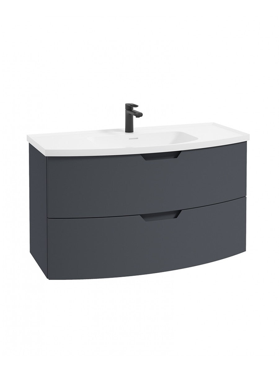 Arc 100cm 2 Drawer Wall Hung Vanity Unit Matt Night Sky Blue - Matt Basin