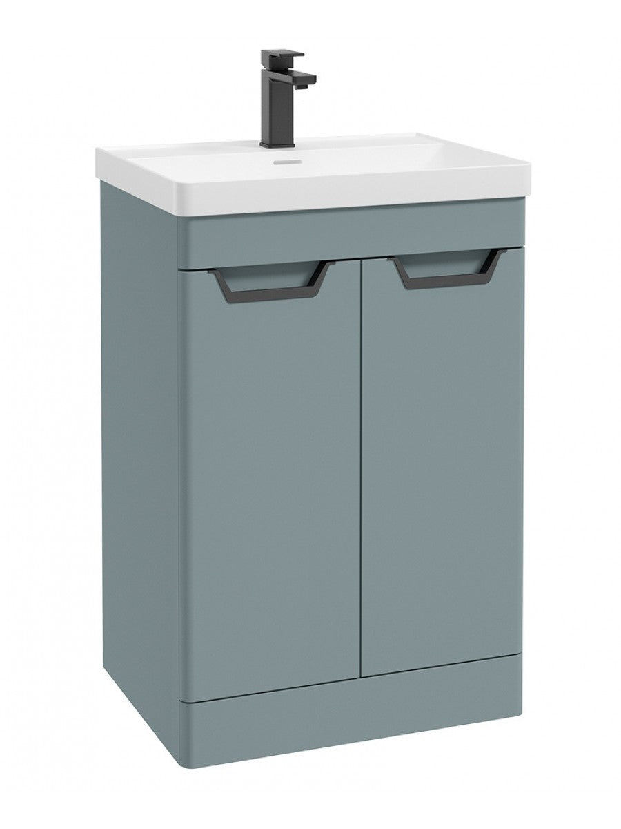 Freya 600mm 2 Door Floor Standing Vanity Unit Matt Coral Green-Matt Black Handle
