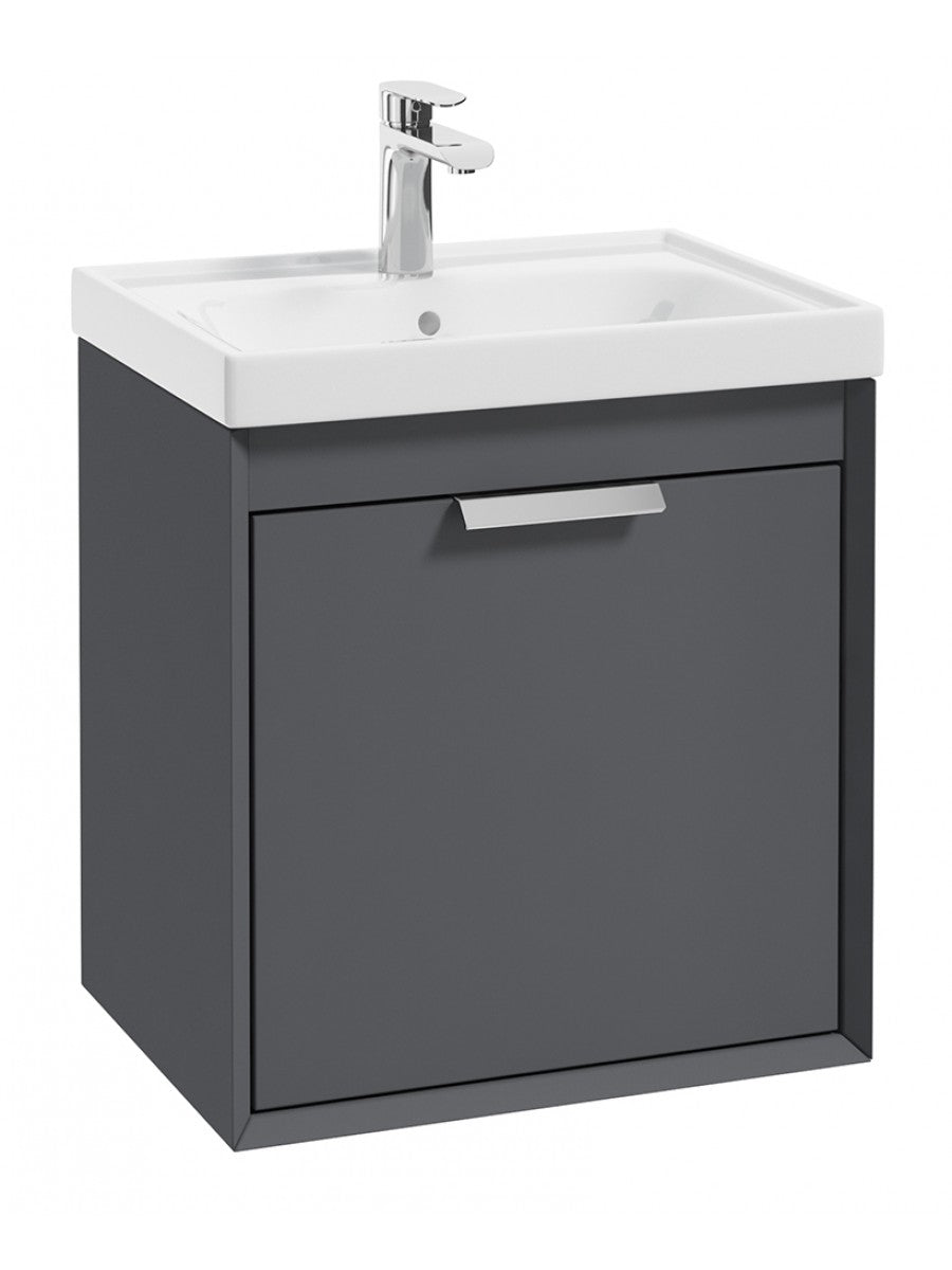 Fjord Midnight Grey Matt 500mm Wall Hung Vanity Unit-Brushed Chrome Handle