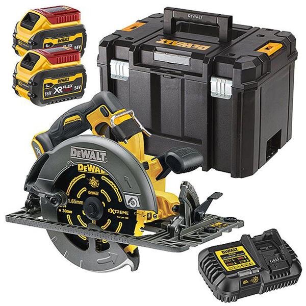 54V XR Flexvolt High Power Rail Compatible Circular Saw 5800rpm 61mm Cutting Depth 190x30mm Blade 3.7kg C/W 2 x 6.0Ah Li-ion Batteries & Charger In T-stak Box De Walt