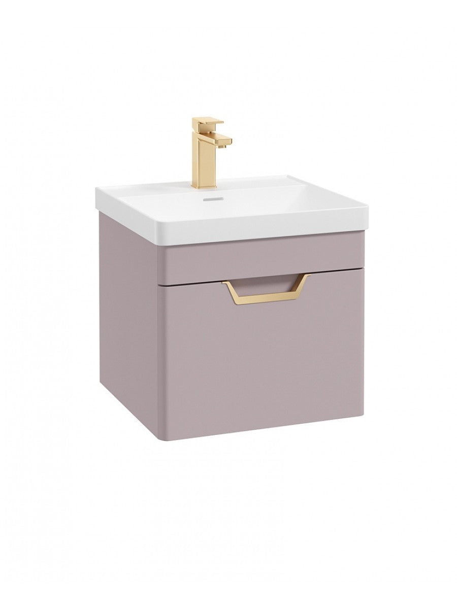 Freya 50cm 1 Drawer Wall Hung Vanity Unit Matt Cashmere Pink-Gold Handle