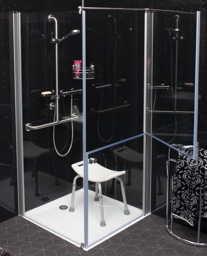 Elegance full height accessible doors on a recessed shower tray (Mobility Showering)